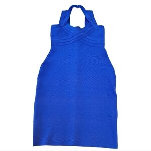 BCBG Maxazria sz L Cobalt blue Bodycon bando bandage V neck stretch dress